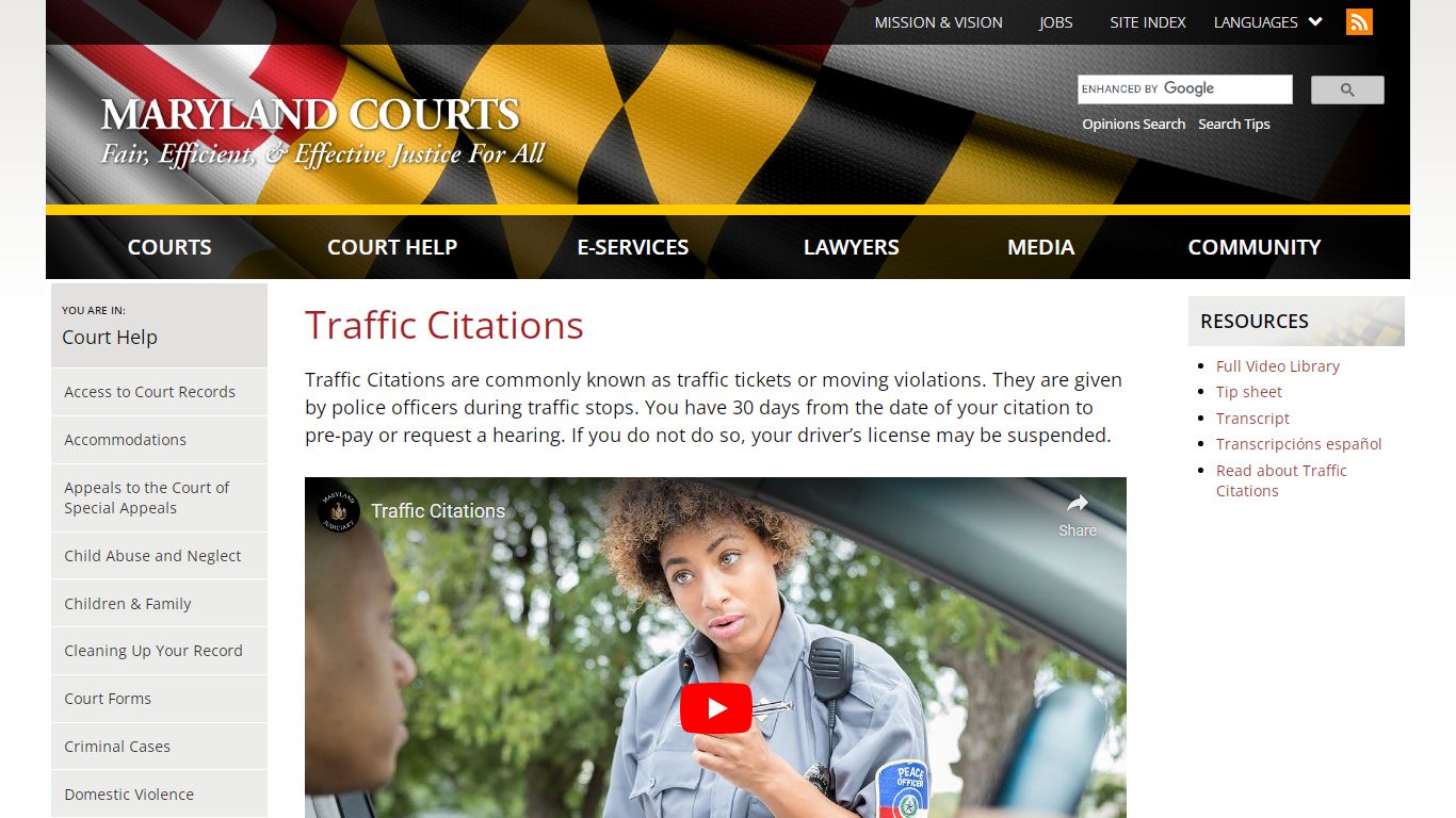 Traffic Citations | Maryland Courts