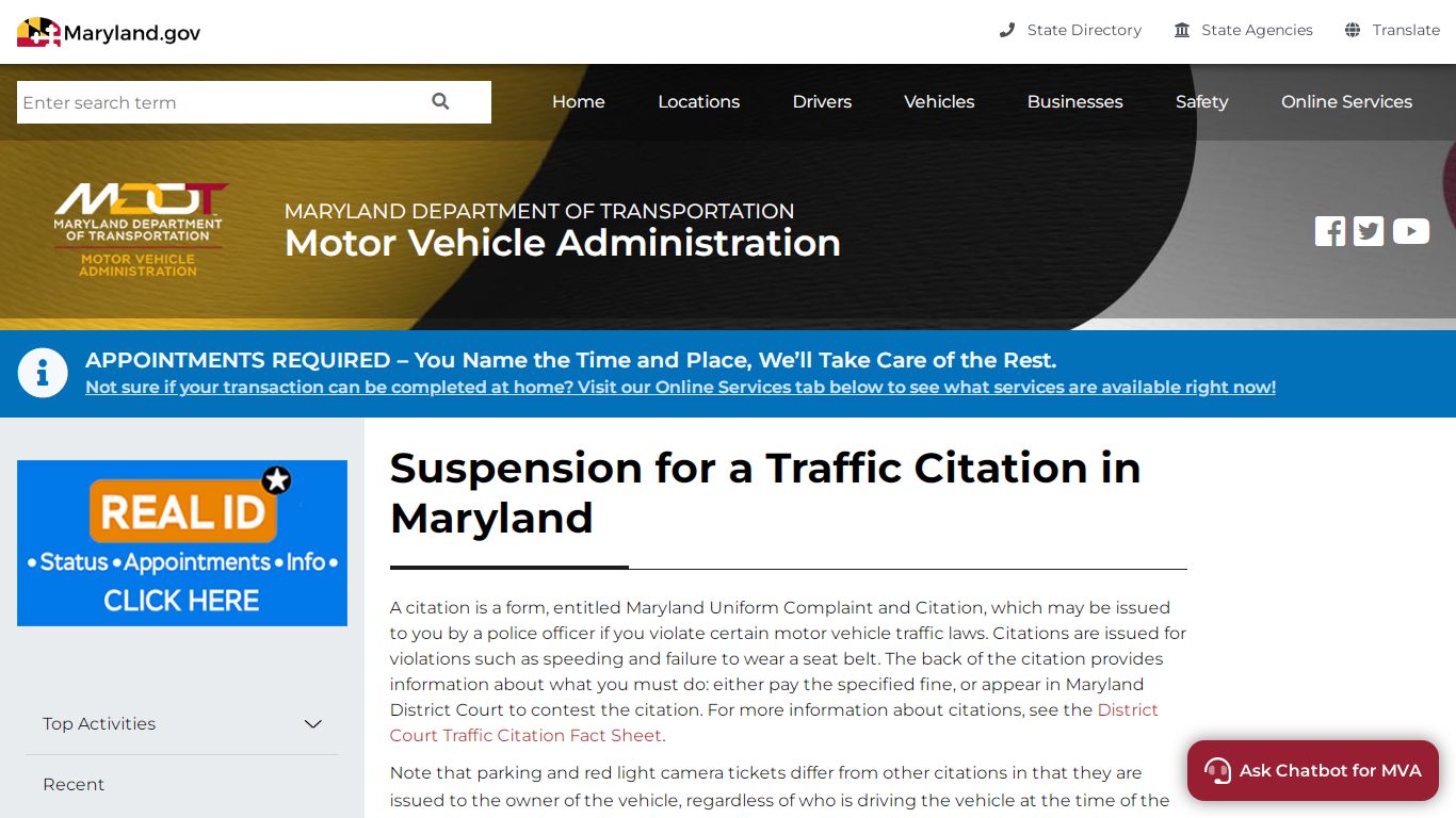 Suspension for a Traffic Citation in Maryland - Pages - MVA